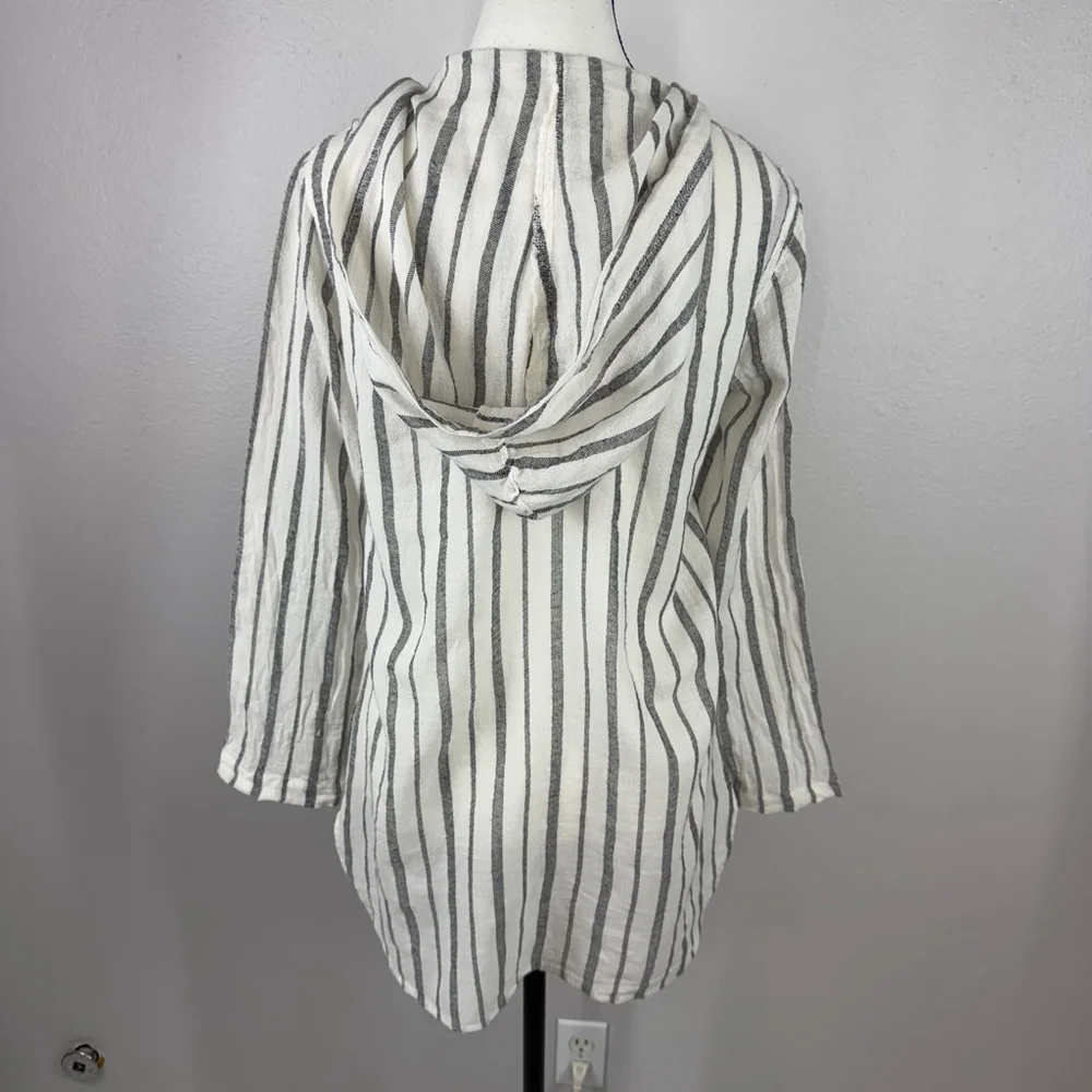 Billabong Same Story Cover Up Womens S Small White Gray Striped Lace Up Hooded